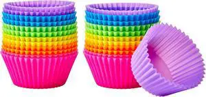 Amazon Basics Reusable Non-Stick Silicone Baking Cups, BPA Free, Dishwasher Safe, Easy to Remove, Food Grade, Oven Safe, 2.9 x 2.9 x 1.3 in (LxWxH), Multicolor, 24-Pack Amazon Basics Reusable Non-Stick Silicone Baking Cups, BPA Free, Dishwasher Safe, Easy to Remove, Food Grade, Oven Safe, 2.9 x 2.9 x 1.3 in (LxWxH), Multicolor, 24-Pack