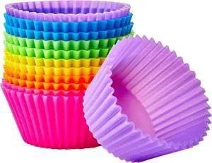 Amazon Basics Reusable Non-Stick Silicone Baking Cups, BPA Free, Muffin Liners, Dishwasher Safe, Microwave and Oven Safe, 2.9 x 2.9 x 1.3 in (LxWxH), Multicolor, 12-Pack Amazon Basics Reusable Non-Stick Silicone Baking Cups, BPA Free, Muffin Liners, Dishwasher Safe, Microwave and Oven Safe, 2.9 x 2.9 x 1.3 in (LxWxH), Multicolor, 12-Pack