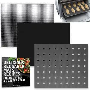 Reusable Liners for Toaster Oven Air Fryer 9 x 11 Accessories Compatible with Breville, Black & Decker, Cuisinart, Emeril Lagasse + More, Perforated Non-Stick Mats for Baking, Cooking, Oven Rack Reusable Liners for Toaster Oven Air Fryer 9 x 11 Accessories Compatible with Breville, Black & Decker, Cuisinart, Emeril Lagasse + More, Perforated Non-Stick Mats for Baking, Cooking, Oven Rack