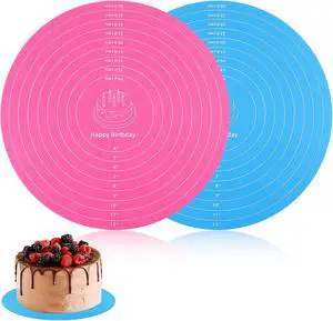 2Pcs Silicone Cake Mat,12 Inch Round Baking Mat with Measurements Reusable Turntable Pastry Mats for Rolling Out Dough Cake Pizza and Cookies (Pink&Blue) 2Pcs Silicone Cake Mat,12 Inch Round Baking Mat with Measurements Reusable Turntable Pastry Mats for Rolling Out Dough Cake Pizza and Cookies (Pink&Blue)
