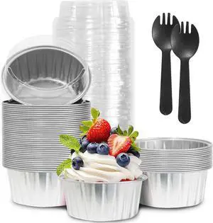 50Pcs Mini Aluminum Foil Cupcake,5oz silvery Baking Cups with Lids 50Pcs Mini Aluminum Foil Cupcake,5oz silvery Baking Cups with Lids