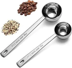 2 Pack Coffee Scoop, 1&2 Tbsp, Long Handle, 304 Stainless 2 Pack Coffee Scoop, 1&2 Tbsp, Long Handle, 304 Stainless