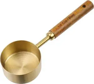 1/4 Cup Stainless Steel Measuring Cup with Wooden Handle, 60ml 1/4 Cup Stainless Steel Measuring Cup with Wooden Handle, 60ml