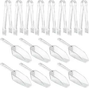 16Pcs Clear Plastic Ice Tongs and Scoops, Mini Serving Tongs and Buffet Scoop for Cocktail Whiskey Tea Party Candy Dessert Buffet 16Pcs Clear Plastic Ice Tongs and Scoops, Mini Serving Tongs and Buffet Scoop for Cocktail Whiskey Tea Party Candy Dessert Buffet
