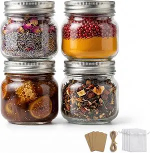 8 oz Mason Jars with Airtight Silver Lids - 4 Pack Small Glass Jars - Thickened Wide Mouth Canning Jars for Spell Jars, Candle Making, Premium Spices & Bathroom Vanity Decor 8 oz Mason Jars with Airtight Silver Lids - 4 Pack Small Glass Jars - Thickened Wide Mouth Canning Jars for Spell Jars, Candle Making, Premium Spices & Bathroom Vanity Decor