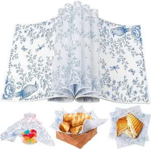 CCINEE 150Pcs Blue Floral Wax Paper Sheets for Food, Grease Proof Chinoiserie Bird Deli Sandwich Wrapping Food Basket Liners Bakery Kitchen, 9.8 x 8.7 Inch CCINEE 150Pcs Blue Floral Wax Paper Sheets for Food, Grease Proof Chinoiserie Bird Deli Sandwich Wrapping Food Basket Liners Bakery Kitchen, 9.8 x 8.7 Inch
