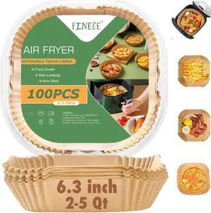 Air Fryer Liners Square, 100PCS for 2 to 5 Qt Air Fryer Disposable Paper Liner, 6.3 inch Unbleached Non-stick Oil-proof Parchment Paper Air Fryer Liners Square, 100PCS for 2 to 5 Qt Air Fryer Disposable Paper Liner, 6.3 inch Unbleached Non-stick Oil-proof Parchment Paper