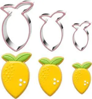 3 Piece Multi-Size Lemon Cookie Cutters Set, Silicone Rim Set 3 Piece Multi-Size Lemon Cookie Cutters Set, Silicone Rim Set