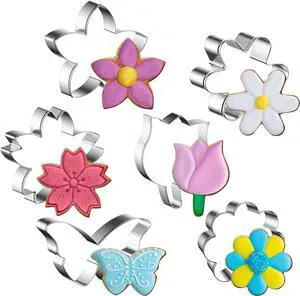 FUSOTO 6PCS Flower Cookie Cutter Set, 3 Inches Flower Shaped FUSOTO 6PCS Flower Cookie Cutter Set, 3 Inches Flower Shaped