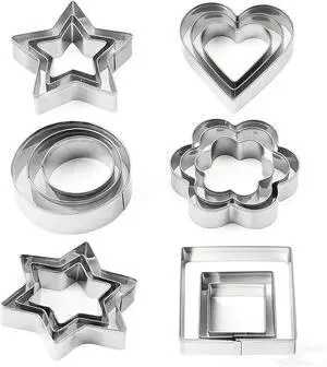 18 Pieces Metal Cookie Cutters, Stainless Steel Molds Flower Square Heart Round Star Shapes for Home Holiday Mother's Day 18 Pieces Metal Cookie Cutters, Stainless Steel Molds Flower Square Heart Round Star Shapes for Home Holiday Mother's Day