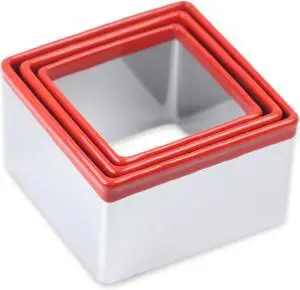 3 Pcs Square Cookie Cutter Set, Stainless Steel Biscuit Cutters for Baking, 2.5 2.9 3.3, Sandwich Cutter Shapes for Kids, Red Soft Rubber Top for Protection 3 Pcs Square Cookie Cutter Set, Stainless Steel Biscuit Cutters for Baking, 2.5 2.9 3.3, Sandwich Cutter Shapes for Kids, Red Soft Rubber Top for Protection