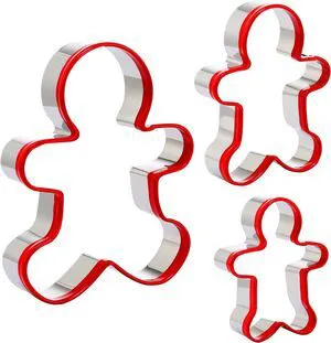 Gingerbread Man Cookie Cutters 3PCS, Stainless Steel Christmas Cookie Cutter Tools with Red Environmental PVC, Gingerbread Boy Shape Moulds Set for Baking Gingerbread Man Cookie Cutters 3PCS, Stainless Steel Christmas Cookie Cutter Tools with Red Environmental PVC, Gingerbread Boy Shape Moulds Set for Baking