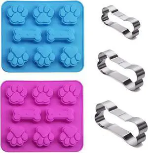 Set of 5, Silicone Molds Puppy Dog Paw & Bone Shaped 2 in 1 and Stainless Steel Bone Cookie Cutter,for Homemade Treats and Cat Animal Paw Ice Candy Chocolate Baking Mold (Blue&Pink) Set of 5, Silicone Molds Puppy Dog Paw & Bone Shaped 2 in 1 and Stainless Steel Bone Cookie Cutter,for Homemade Treats and Cat Animal Paw Ice Candy Chocolate Baking Mold (Blue&Pink)