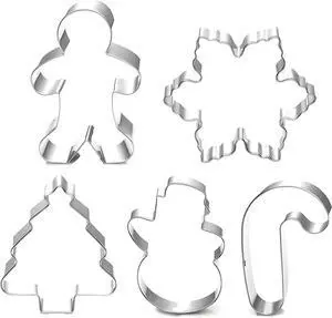 Christmas Cookie Cutter Set - 5 Piece Holiday Cookies Molds - Snowman, Christmas Tree, Gingerbread Man, Candy Cane, Snowflake Christmas Cookie Cutter Set - 5 Piece Holiday Cookies Molds - Snowman, Christmas Tree, Gingerbread Man, Candy Cane, Snowflake
