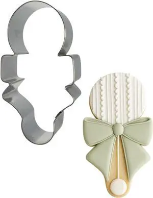 Foose Brand Baby Rattle with Bow Cookie Cutter Cookie Cutter 4 in, Made in USA (Tin Plate Steel) Foose Brand Baby Rattle with Bow Cookie Cutter Cookie Cutter 4 in, Made in USA (Tin Plate Steel)