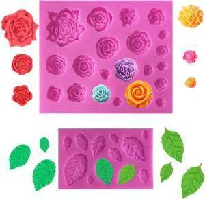 SIENON 33 Cavity Rose Flowers and Leaves Fondant Candy Silicone Molds For Sugarcraft, Cupcake Toppers, Soap, Polymer Clay, Crafting Projects, Wedding and Birthday Cake Decoration SIENON 33 Cavity Rose Flowers and Leaves Fondant Candy Silicone Molds For Sugarcraft, Cupcake Toppers, Soap, Polymer Clay, Crafting Projects, Wedding and Birthday Cake Decoration