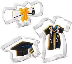 Graduation Cookie Cutters Set 3 Pieces, Stainless Steel Graducation Cap Cookie Cutter, Diploma, Graduation Gown Dress Cookie Cutter for Graduation Celebration Party Graduation Cookie Cutters Set 3 Pieces, Stainless Steel Graducation Cap Cookie Cutter, Diploma, Graduation Gown Dress Cookie Cutter for Graduation Celebration Party