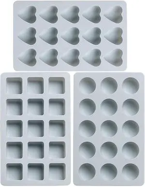 3 Pcs Candy & Chocolate Silicone Molds Set, Including Heart, Round, Square 3 Pcs Candy & Chocolate Silicone Molds Set, Including Heart, Round, Square