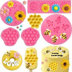 5 Pcs Bumble Bee Silicone Mold, HoneyComb Flower Fondant Molds 5 Pcs Bumble Bee Silicone Mold, HoneyComb Flower Fondant Molds