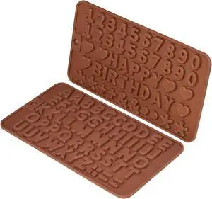Silicone Letter Number Molds,Reusable Chocolate Molds with Happy Birthday Cake Decorating Symbols(Brown 2pcs) Silicone Letter Number Molds,Reusable Chocolate Molds with Happy Birthday Cake Decorating Symbols(Brown 2pcs)