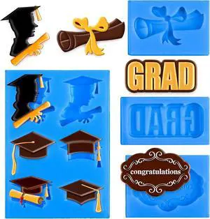 Whaline 4 Pack 2026 Graduation Mini Fondant Molds Silicone Graduation Cap Diploma Mould Congrats Grad Congratulations Candy Chocolate Mould for Grad Party Cake Cupcake Topper Decoration (Blue) Whaline 4 Pack 2026 Graduation Mini Fondant Molds Silicone Graduation Cap Diploma Mould Congrats Grad Congratulations Candy Chocolate Mould for Grad Party Cake Cupcake Topper Decoration (Blue)