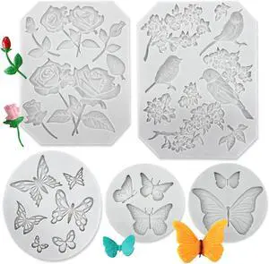 5 Pack Butterfly Rose Flower Stems Birds Blossoms Silicone Fondant Mold, for Making Chocolate Fondant Jelly Polymer Clay Soap Crafting DIY Projects and Cake Decoration 5 Pack Butterfly Rose Flower Stems Birds Blossoms Silicone Fondant Mold, for Making Chocolate Fondant Jelly Polymer Clay Soap Crafting DIY Projects and Cake Decoration
