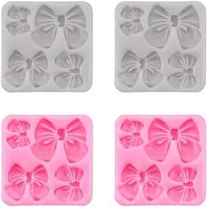 4Pcs Silicone Bow Molds for Cakes, Cupcakes, Chocolate, Candy, Sugar Craft, and Resin Crafts - Pink and Gray Bow Mold Set 4Pcs Silicone Bow Molds for Cakes, Cupcakes, Chocolate, Candy, Sugar Craft, and Resin Crafts - Pink and Gray Bow Mold Set