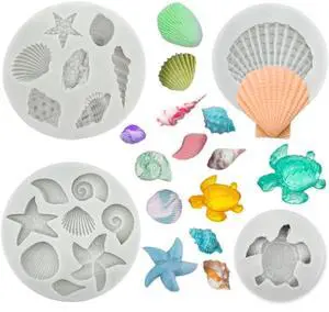 Marine Theme Cake Fondant Silicone Mold Seashell Sea Turtle Chocolate Molds 4PCS Marine Theme Cake Fondant Silicone Mold Seashell Sea Turtle Chocolate Molds 4PCS