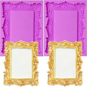 Baroque Photo Frame Fondant Silicone Molds, 3D Picture Mirror Frame Cake Decoration Molds for Chocolate Candy Sugar Craft Gum Paste Cookies Resin Clay Set of 2 Baroque Photo Frame Fondant Silicone Molds, 3D Picture Mirror Frame Cake Decoration Molds for Chocolate Candy Sugar Craft Gum Paste Cookies Resin Clay Set of 2