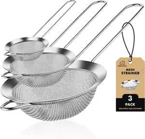 NileHome 3 Piece Stainless Steel Mesh Strainers,Silver(2.8"+4.6"+6.3") NileHome 3 Piece Stainless Steel Mesh Strainers,Silver(2.8"+4.6"+6.3")