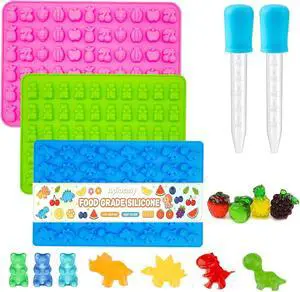 3Pcs Gummy Candy Molds - Silicone Mini Gummy Bear/Dinosaur/Fruit Snack Molds with 2Pcs Dropper,Non-stick and Bpa Free for Candy Chocolate Gummies Baking 3Pcs Gummy Candy Molds - Silicone Mini Gummy Bear/Dinosaur/Fruit Snack Molds with 2Pcs Dropper,Non-stick and Bpa Free for Candy Chocolate Gummies Baking
