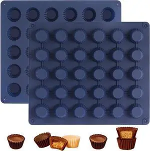 Peanut Butter Cup Molds, Bite-Size Chocolate Molds, Silicone Mold for Keto Fat Bomb, Jelly, Ice and Cordial, 2 PCS (Blue, Bite-Size) Peanut Butter Cup Molds, Bite-Size Chocolate Molds, Silicone Mold for Keto Fat Bomb, Jelly, Ice and Cordial, 2 PCS (Blue, Bite-Size)