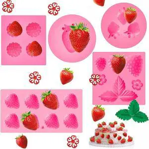 5 Pcs Strawberry Silicone Mold, 3D Strawberry Fondant Molds for Cake Decor 5 Pcs Strawberry Silicone Mold, 3D Strawberry Fondant Molds for Cake Decor