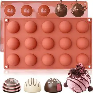 2 Pcs Chocolate Molds, 15-Cavity Semi-Sphere Non-Stick Silicone Chocolate Mold, Small Baking Baking Molds for Making Chocolate, Cake, Jelly, Mousse, Ideal Homemade Food Grade BPA Free Silicone Mold 2 Pcs Chocolate Molds, 15-Cavity Semi-Sphere Non-Stick Silicone Chocolate Mold, Small Baking Baking Molds for Making Chocolate, Cake, Jelly, Mousse, Ideal Homemade Food Grade BPA Free Silicone Mold