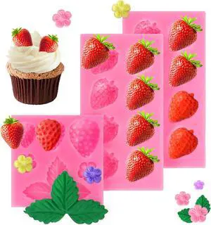 3 Pcs Strawberry Mold 3D Baking DIY Silicone Fruit Fondant Chocolate Mold for Cupcake Shortcake Cake Topper Decoration Candy Jelly Clay 3 Pcs Strawberry Mold 3D Baking DIY Silicone Fruit Fondant Chocolate Mold for Cupcake Shortcake Cake Topper Decoration Candy Jelly Clay