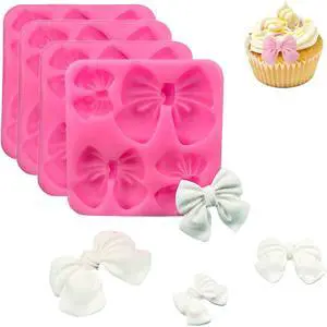 4 Pcs Bow Silicone Mold, Pink Bow Molds for Chocolate, Candy, Fondant, Cake, Cupcake, Wedding, Birthday Party DIY Decoration 4 Pcs Bow Silicone Mold, Pink Bow Molds for Chocolate, Candy, Fondant, Cake, Cupcake, Wedding, Birthday Party DIY Decoration