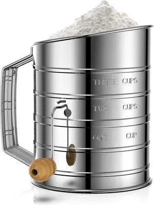 Flour Sifter for Baking, 3 Cup Hand Crank Sifter with Rotary Flour Sifter for Baking, 3 Cup Hand Crank Sifter with Rotary