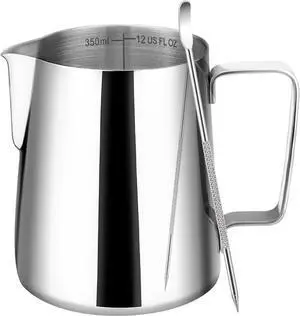Amrules Milk Frothing Pitcher 12oz Frother Cup Barista Tools, Silver Amrules Milk Frothing Pitcher 12oz Frother Cup Barista Tools, Silver