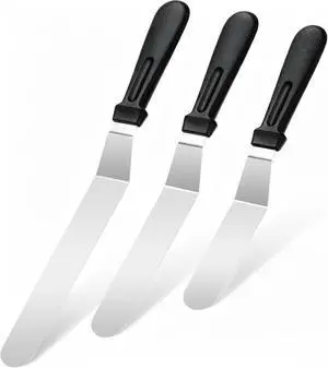 3 PCS Icing Spatulas (6",8",10") Stainless Steel Cake Decorating Spatulas Set with Black Plastic Handle for Home,Kitchen or Bakery 3 PCS Icing Spatulas (6",8",10") Stainless Steel Cake Decorating Spatulas Set with Black Plastic Handle for Home,Kitchen or Bakery