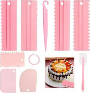 9PCS Cake Scraper Set with Cake Scraper Smoother Set, Cake Decorating Comb, Icing Smoother Plastic Sawtooth,Cake Icing Kitchen Baking Cake Edge(Pink) 9PCS Cake Scraper Set with Cake Scraper Smoother Set, Cake Decorating Comb, Icing Smoother Plastic Sawtooth,Cake Icing Kitchen Baking Cake Edge(Pink)