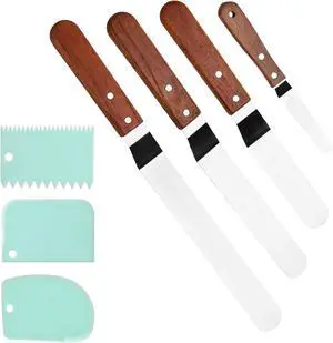 4 Packs Offset Spatula, Stainless Steel Cakes Icing Spatula Set 4" 6" 8" 10" with Wooden Handle and 3 Packs Cake Smoother Scraper Set for Cake Decorating, Baking (Angled) 4 Packs Offset Spatula, Stainless Steel Cakes Icing Spatula Set 4" 6" 8" 10" with Wooden Handle and 3 Packs Cake Smoother Scraper Set for Cake Decorating, Baking (Angled)