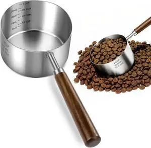 Stainless Steel Dog Food Scoop 1 Cup, Dog Food Measuring Cup With Measuring Lines (Cup/ML) & Long Wooden Handle, Metal Pet Food Scoop For Dogs, Cats and Kitchen Use, Dishwasher Safe Stainless Steel Dog Food Scoop 1 Cup, Dog Food Measuring Cup With Measuring Lines (Cup/ML) & Long Wooden Handle, Metal Pet Food Scoop For Dogs, Cats and Kitchen Use, Dishwasher Safe