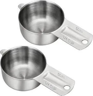2PCS 1/4 Cup Scoop Measuring Cup (60ml, 2oz) Stainless Steel Coffee Measuring Scoops for Flour Rice Dog Food Wet and Dry Ingredients, Dishwasher Safe 2PCS 1/4 Cup Scoop Measuring Cup (60ml, 2oz) Stainless Steel Coffee Measuring Scoops for Flour Rice Dog Food Wet and Dry Ingredients, Dishwasher Safe