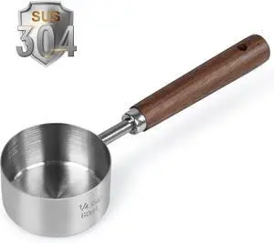Food Scoop Measuring Cup - 1/4 Cup (4 Tablespoon | 2 Oz. | 60 mL),304 stainless steels,Black walnut long handle Food Scoop Measuring Cup - 1/4 Cup (4 Tablespoon | 2 Oz. | 60 mL),304 stainless steels,Black walnut long handle