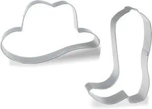 Keewah Cowboy Cookie Cutter - 2 Piece - 4 Hat, 4.5 Boot - Stainless Steel Keewah Cowboy Cookie Cutter - 2 Piece - 4 Hat, 4.5 Boot - Stainless Steel