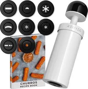 Churrera Churro Maker Machine - Free Recipe eBook Included - 8 Interchangeable Discs - Churros Maker Machine - Cookie Machine Churrera Churro Maker Machine - Free Recipe eBook Included - 8 Interchangeable Discs - Churros Maker Machine - Cookie Machine