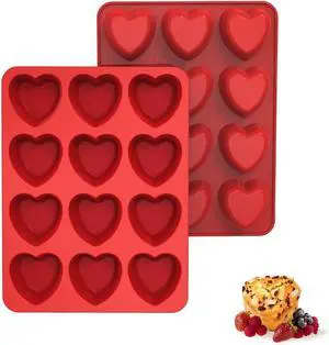 SILIVO 2 Pack Heart Shaped Cupcake Pan, Nonstick Heart Shaped Muffin Pans SILIVO 2 Pack Heart Shaped Cupcake Pan, Nonstick Heart Shaped Muffin Pans