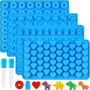 Puyeipt Silicone Gummy Candy Molds, 4 Pack, 201 Cavities Puyeipt Silicone Gummy Candy Molds, 4 Pack, 201 Cavities