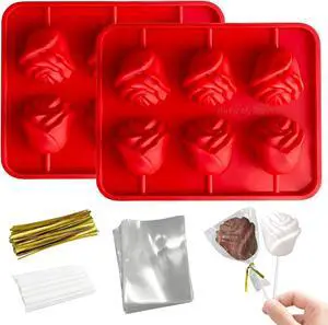 Lollipop Molds,2 Pack Rose Silicone Cake Pop Mold Set with 100 Sticks Lollipop Molds,2 Pack Rose Silicone Cake Pop Mold Set with 100 Sticks