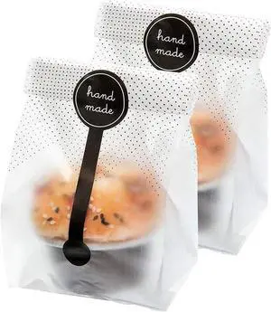 (200Pcs)100pcs Translucent Plastic Bags/Bakery Bags with 100pcs Hand made Stickers for Cookie Cake Chocolate Candy Snack Wrapping Good for Bakery Party Supplies (200Pcs)100pcs Translucent Plastic Bags/Bakery Bags with 100pcs Hand made Stickers for Cookie Cake Chocolate Candy Snack Wrapping Good for Bakery Party Supplies